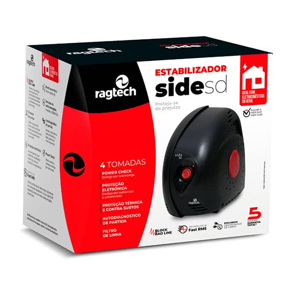 Estabilizador Side SD 500VA / 60Hz, Bivolt , 4 Tomadas SSD500, 20SSD5413, Ragtech - CX 1 UN Estabilizador Side SD 500VA / 60Hz, Bivolt , 4 Tomadas SSD500, 20SSD5413, Ragtech - CX 1 UN