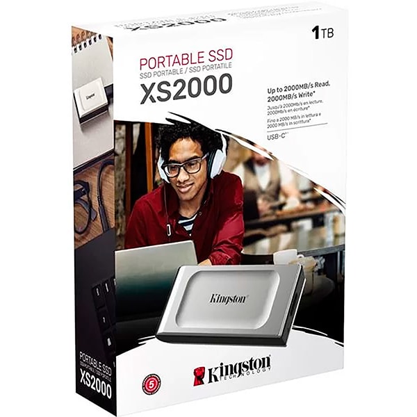 SSD Externo portátil Kingston XS2000, 1TB, USB 3.2 Gen 2x2, Leitura: 2000MB/s e Gravação: 2000MB/s, SXS2000/100G Kingston - CX 1 UN