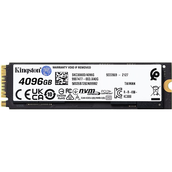 SSD 4 TB Kingston KC3000, M.2 2280 PCIe Gen 4 NVMe, Leitura 7000MB/s Gravação 7000MB/s - SKC3000S - BT 1 UN