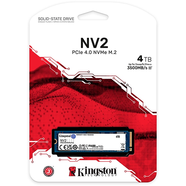 SSD 4 TB Kingston NV2, M.2 2280 PCIe Gen 4 NVMe, Leitura 3500MB/s Gravação 2800MB/s - SNV2S - BT 1 UN