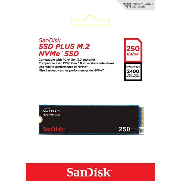 SSD 250 GB SanDisk Plus, M.2 2280 PCIe Gen 3 NVMe, Leitura 2400MB/s Gravação 1500MB/s - SDSSDA3N - BT 1 UN