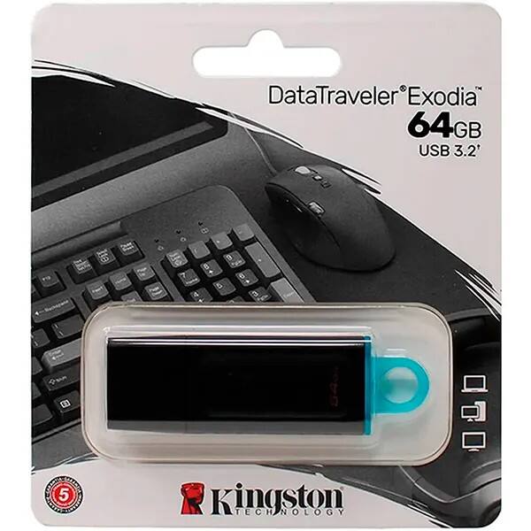 Pen Drive 64GB USB 3.2, Exodia, Preto, DTXG2/64GB, Kingston - BT 1 UN Pen Drive 64GB USB 3.2, Exodia, Preto, DTXG2/64GB, Kingston - BT 1 UN