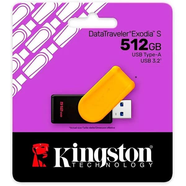 Pen Drive512GB USB 3.2, Exodia, Preto e Amarelo, DTXG2/512G, Kingston - BT 1 UN Pen Drive512GB USB 3.2, Exodia, Preto e Amarelo, DTXG2/512G, Kingston - BT 1 UN