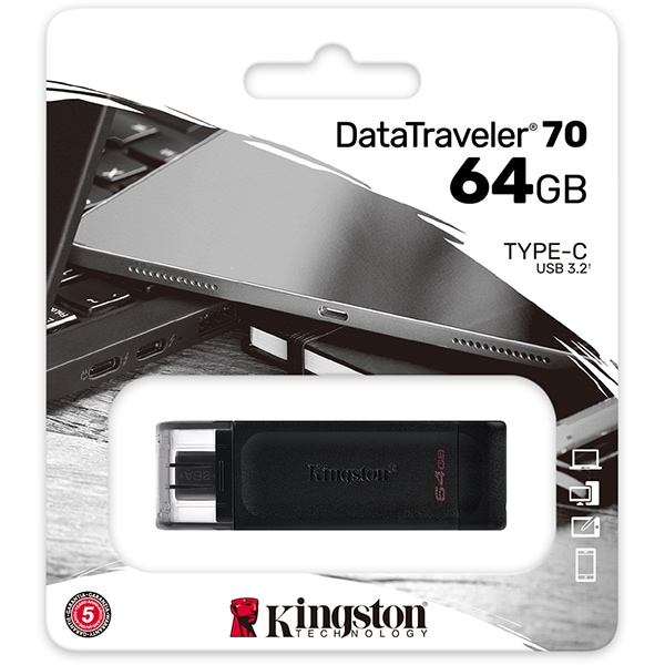 Pen Drive DataTraveler 70 64GB, USB-C 3.2, Kingston - BT 1 UN