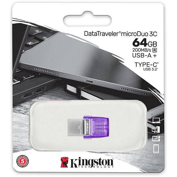 Pen Drive Dual Drive, DataTraveler, MicroDuo, 64GB, Conectores USB 3.2, Tipo-C e Tipo-A, DTDUO3CG3, Kingston - BT 1 UN