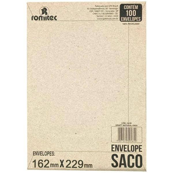 Envelope saco kraft natural 75g 162x229 kft23 2089 Romitec CX 100 UN