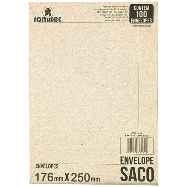 Envelope saco kraft natural 75g 176x250 kft25 2097 Romitec CX 100 UN