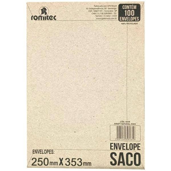 Envelope saco kraft natural 75g 250x353 kft36 2127 Romitec CX 100 UN