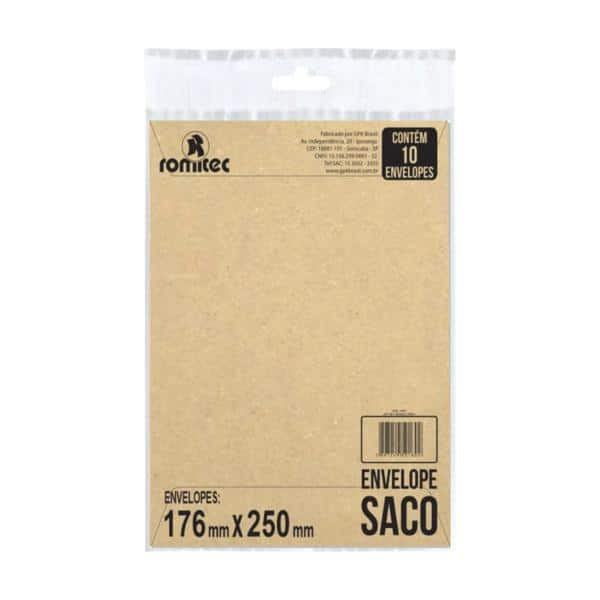 Envelope saco kraft natural 75g 176x250  000161R Romitec CX 10 UN