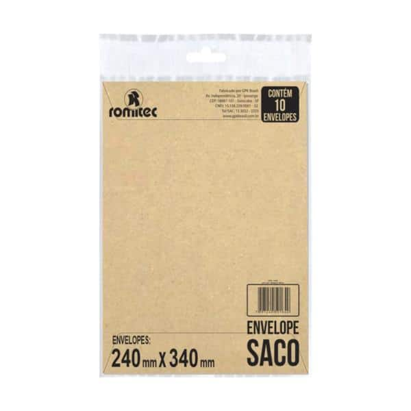 Envelope saco kraft natural 75g 240x340 kn34 000165R Romitec CX 10 UN