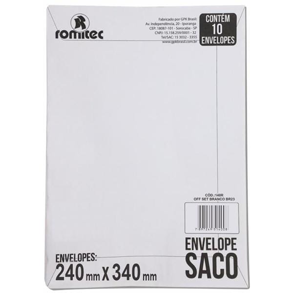 Envelope saco kraft branco 75g 240x340 br34 000164R Romitec CX 10 UN