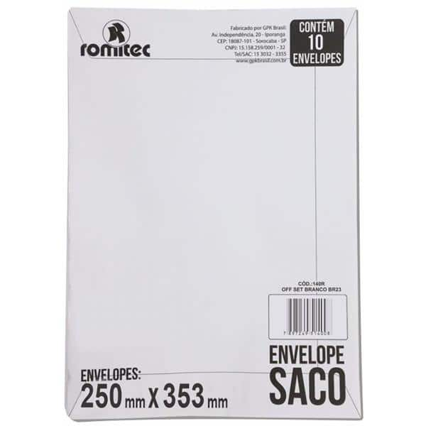 Envelope saco kraft branco 75g 250x353 br36 000169R Romitec CX 10 UN