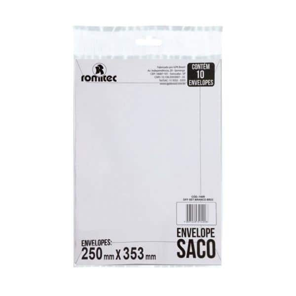 Envelope saco kraft branco 75g 250x353 br36 000169R Romitec CX 10 UN