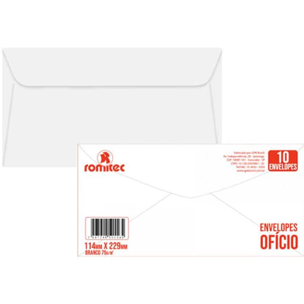 Envelopes Ofício 114x229 s/rpc 75g 000467R Romitec CX 10 UN