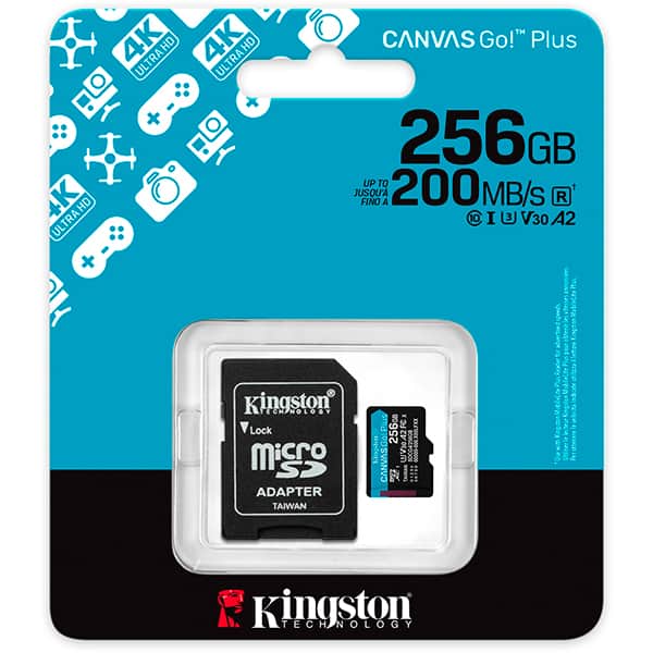 Cartão de memória micro SD 256GB Canvas GP com adaptador SDCG4, Kingston - BT 1 UN