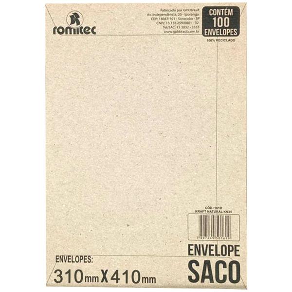 Envelope saco kraft natural 75g 310x410 kft41 2178 Romitec CX 100 UN