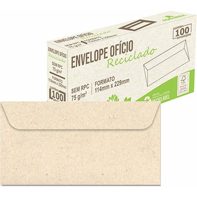 Envelope ofício114x229 s/rpc 75g reciclado 4107 Romitec CX 100 UN