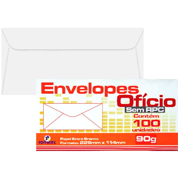 Envelope ofício114x229 s/rpc 90g branco 8087 Romitec CX 100 UN