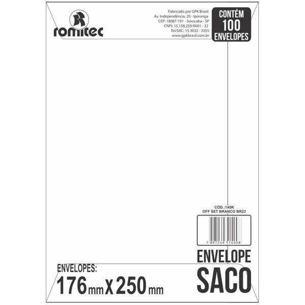 Envelope saco kraft branco 75gr 176x250 br-25 159 Romitec CX 100 UN