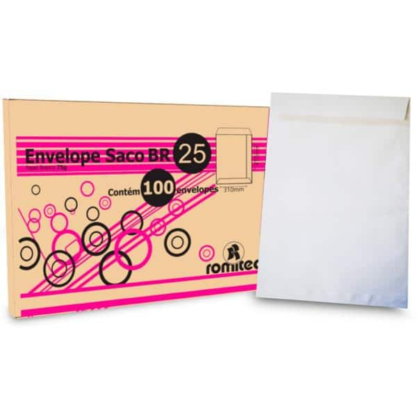 Envelope saco kraft branco 75gr 176x250 br-25 159 Romitec CX 100 UN