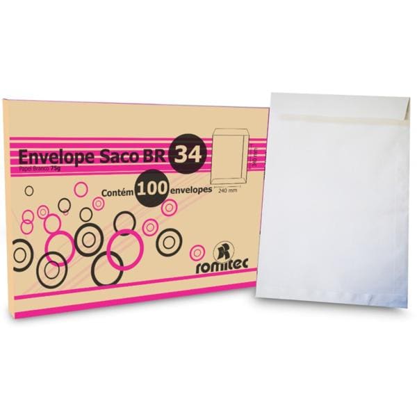 Envelope saco kraft branco 75gr 240x340 br-34 175 Romitec CX 100 UN