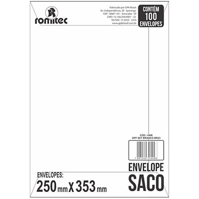 Envelope saco kraft branco 75gr 250x353 br-36 1831 Romitec CX 100 UN