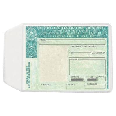 Porta documento transparente 0,10 c/aba CNH/CPF 90x65mm 3911 Plastpark PT 10 UN