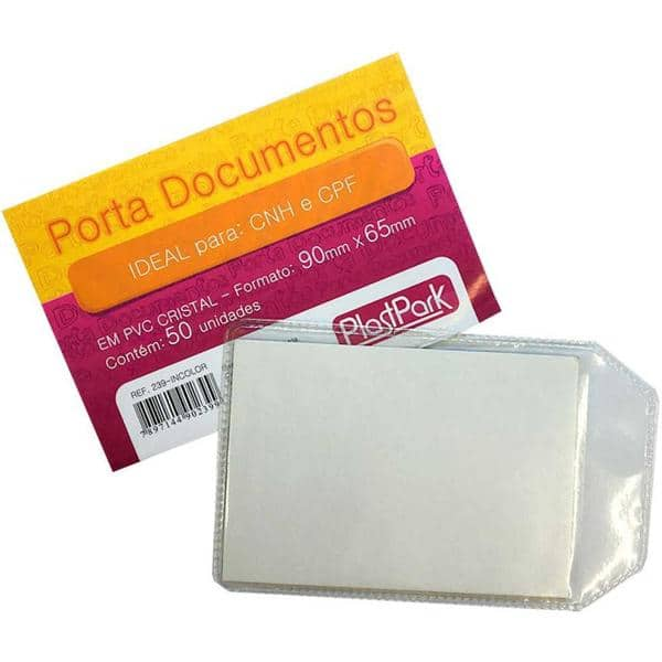 Porta documento transparente 0,10 c/aba CNH/CPF 65x90mm 239 Plastpark PT 50 UN