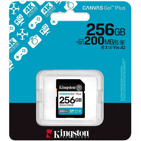 Cartão de memória SD 256gb Classe 10 SDG4/256GB Kingston BT 1 UN Cartão de memória SD 256gb Classe 10 SDG4/256GB Kingston BT 1 UN