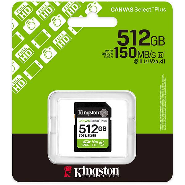Cartão de memória SD 512gb Classe 10, SDS3/512GB, Kingston - BT 1 UN