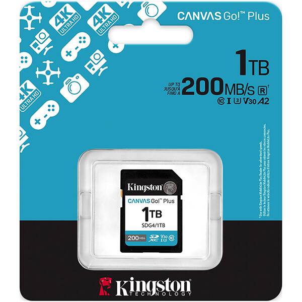Cartão de memória SD 1TB Classe 10, SDG4/1TB, Kingston - BT 1 UN Cartão de memória SD 1TB Classe 10, SDG4/1TB, Kingston - BT 1 UN