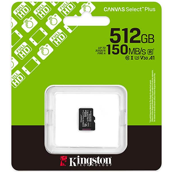 Cartão de memória microSD 512 GB, Canvas Select Plus, SDCS3, Kingston - BT 1 UN
