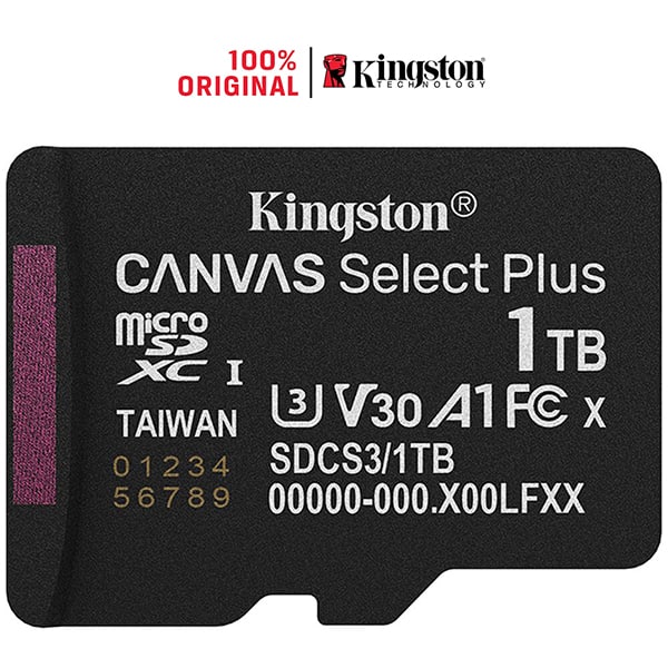 Cartão de memória microSD 1 TB, Canvas Select Plus, SDCS3, Kingston - BT 1 UN Cartão de memória microSD 1 TB, Canvas Select Plus, SDCS3, Kingston - BT 1 UN