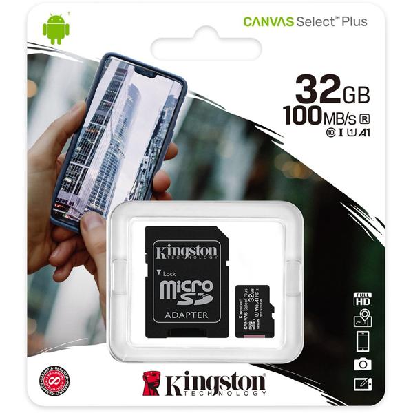 Cartão de memória Kingston Canvas Select Plus micro SD, 32gb com adaptador, Classe 10, Kingston - BT 1 UN