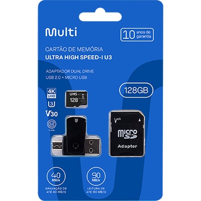 Cartão de memória micro SD 128gb, com Adaptador USB, ultra classe 10 Dual Drive, Multi BT 1 UN