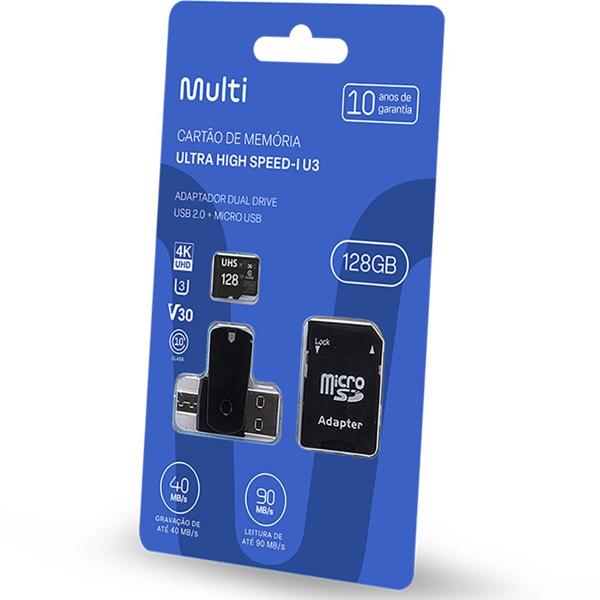 Cartão de memória micro SD 128gb, com Adaptador USB, ultra classe 10 Dual Drive, Multi BT 1 UN