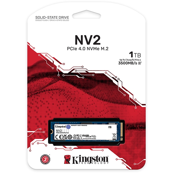 SSD 1 TB Kingston NV2, M.2 2280 PCIe Gen 4 NVMe, Leitura 3500MB/s Gravação 2100MB/s - SNV2S - BT 1 UN