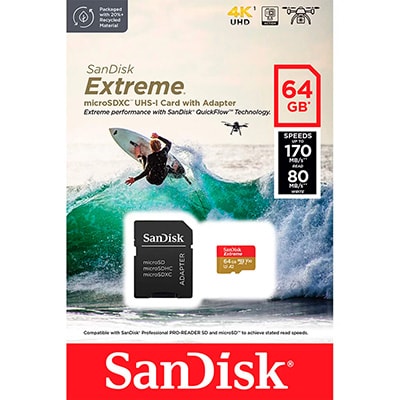 Cartão de memória micro SD 64gb, com adaptador, A2, SDSQXAH, SanDisk - BT 1 UN BT 1 UN