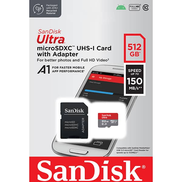 Cartão de memória micro SD 512GB Ultra SDSQUAC SanDisk BT 1 UN