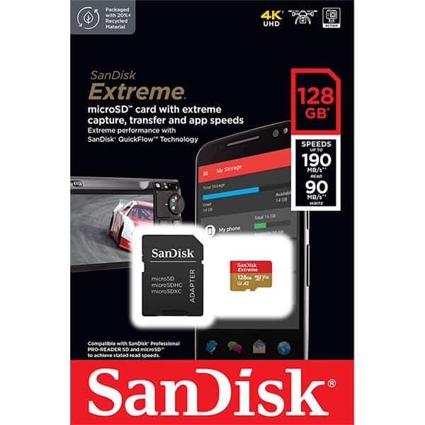 Cartão de memória micro SD 128GB Extreme c/adap. SDSQXAA SanDisk BT 1 UN
