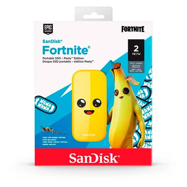 SSD externo portátil 2TB, USB, Fortnite Peely Edition, SDSSDE302T, SanDisk - CX 1 UN