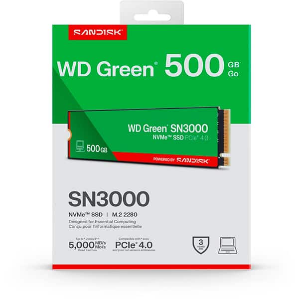 SSD 500 GB WD Green, M.2 2280 PCIe Gen 4 NVMe, Leitura 5000MB/s Gravação 4100MB/s - 500G4G0E, Western Digital - CX 1 UN