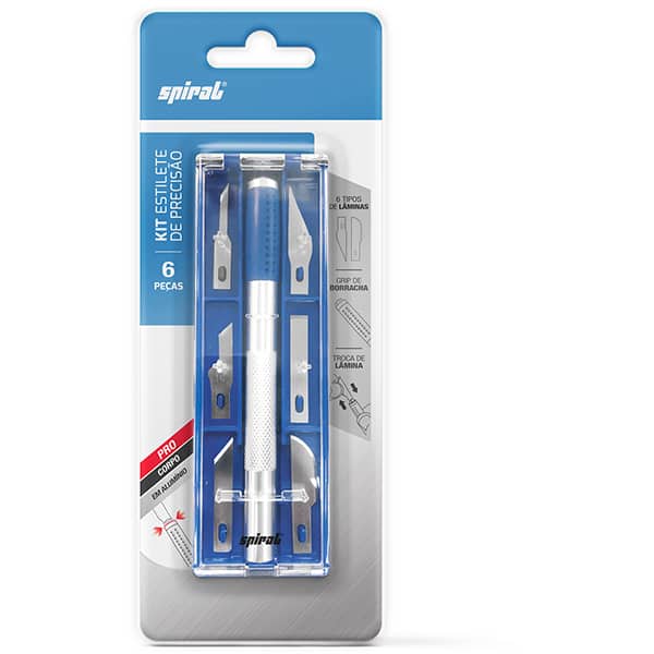 Kit estilete de precisão com 6 lâminas, Spiral - BT 6 UN