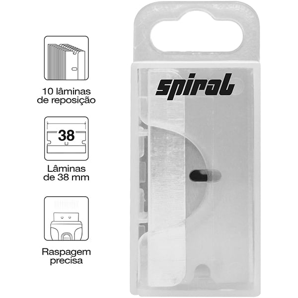 Lâmina para Estilete Espátula Raspadeira 38mm em Aço Carbono Spiral - BT 10 UN