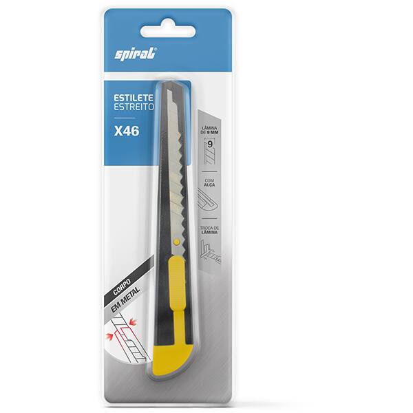 Estilete estreito em Metal, Lâmina de 9mm, Preto, X46, Spiral - BT 1 UN