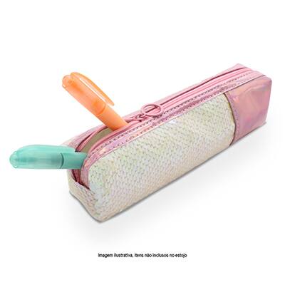 Estojo escolar pvc branco paetê A2246 Spiral PT 1 UN