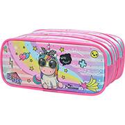 Estojo escolar triplo em poliéster, Unicórnio Fashion, 5170, Estojos Kids - PT 1 UN