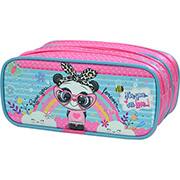 Estojo escolar triplo em poliéster, Panda Fashion, 5168, Estojos Kids - PT 1 UN