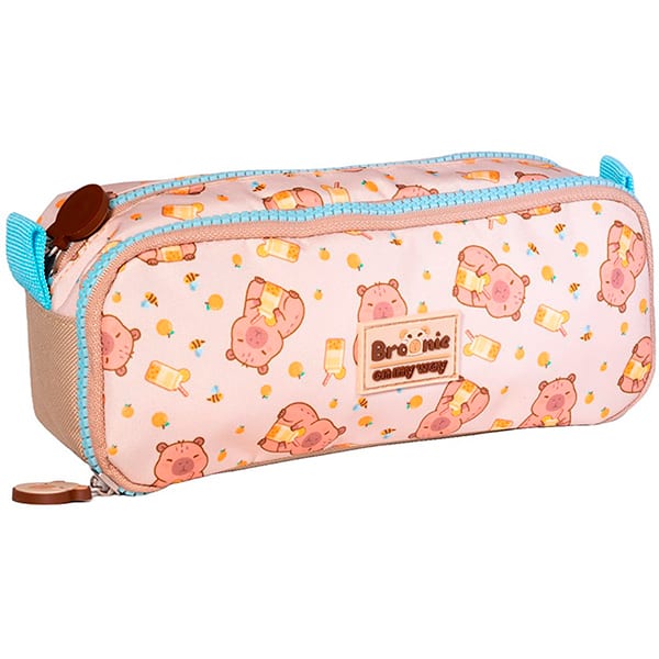 Estojo escolar duplo em poliéster, College Capivara Brownie, 15866, Xeryus - PT 1 UN