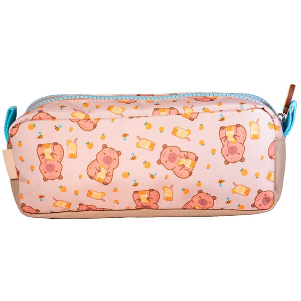 Estojo escolar duplo em poliéster, College Capivara Brownie, 15866, Xeryus - PT 1 UN